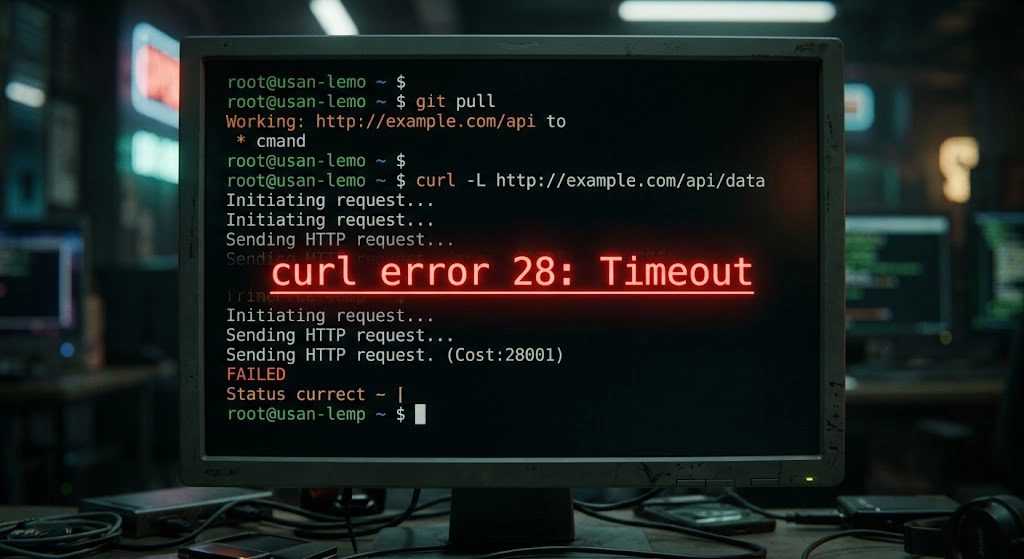 نمایش خطای تایم‌اوت curl error 28 هنگام استفاده از ZeroSSL در ترمینال لینوکس